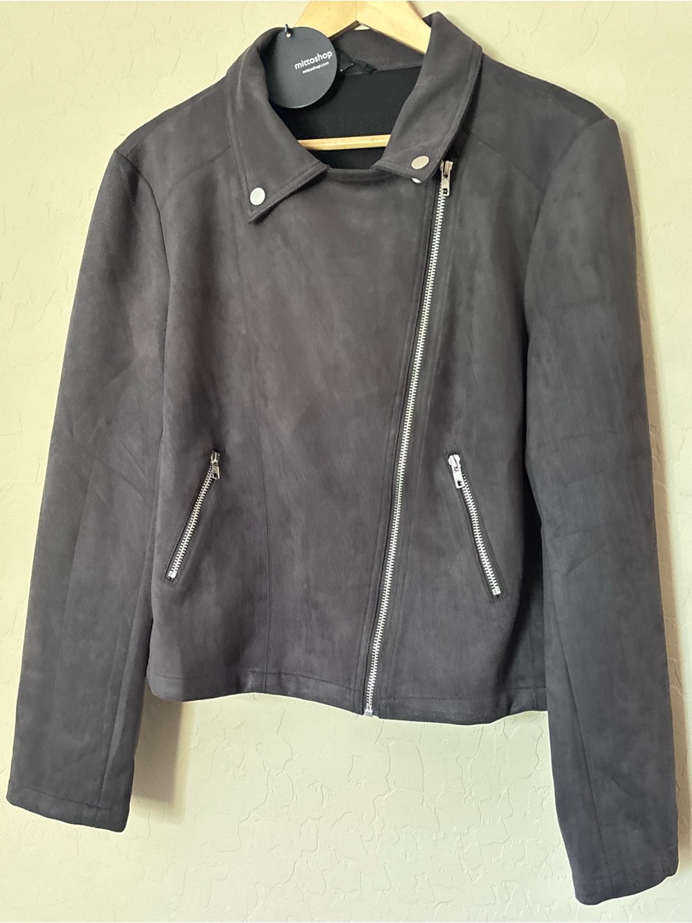 MittoShop NWT Women's Dark Gray Suede Moto NEW Jacket Size XL - Picture 5 of 10